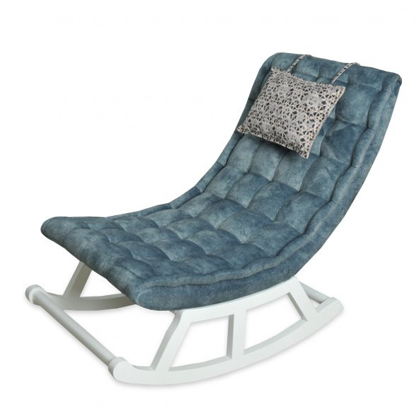 Asedia Miskin Lake Mavi Ahşap Sallanan Sandalye Dinlenme Emzirme Baba Tv Okuma Uzanma Koltuğu Berjer - Resim 2