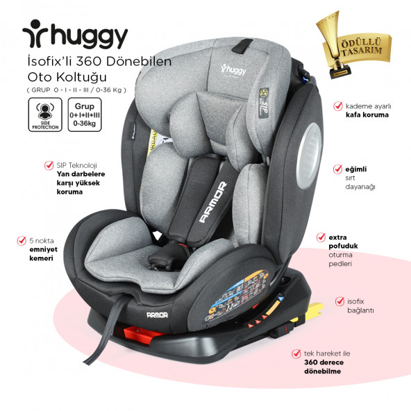 Huggy Armor Rotate360° Dönebilen 0-36 İsofix Oto Koltuğu - 5