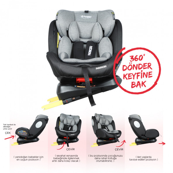 Huggy Armor Rotate360° Dönebilen 0-36 İsofix Oto Koltuğu - 7