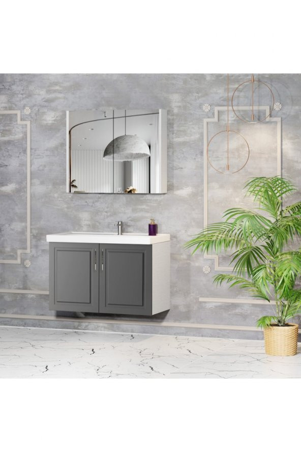 KAREN BANYO ARİN BANYO DOLABI TAKIMI MDF, 80 CM, ANTRASİT - 2