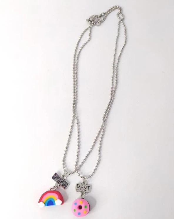 Best Friend Arkadaşlık Çift Kolye Donut Gökkuşağı Bijuteri Takı Aksesuar - 4