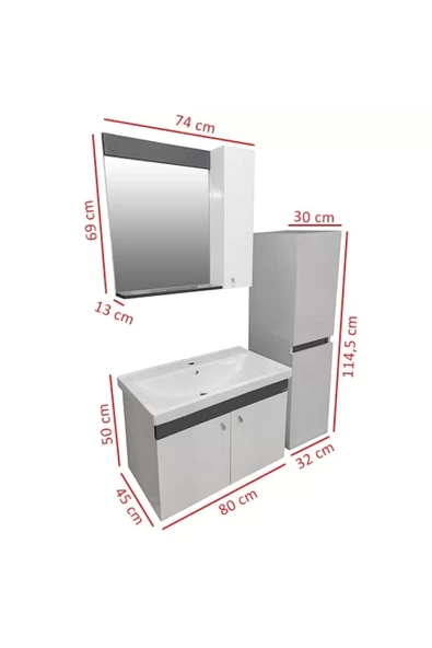 Karen Banyo New Bahar 80 Cm Lavabolu Banyo dolabı Seti,Boy Dolap hediyeli - 4
