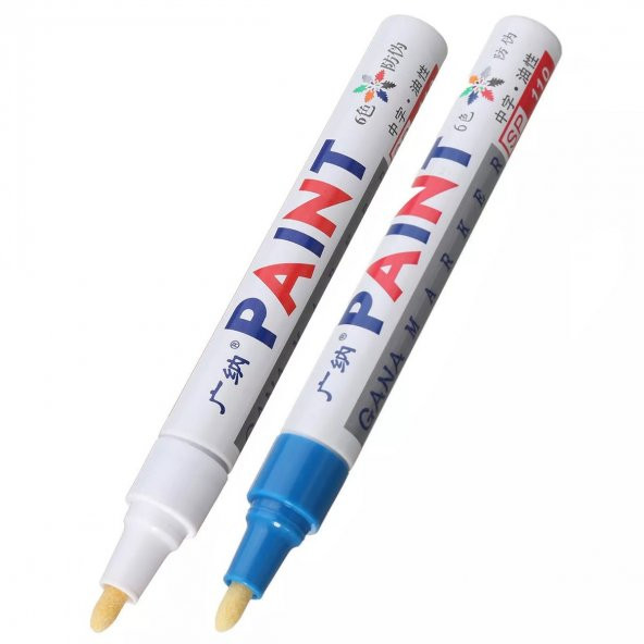 Oto Lastik Yazı Kalemi 2'li Set Beyaz-Mavi Lastik Boya Kalemi Yazı Renklendirme Kalemi