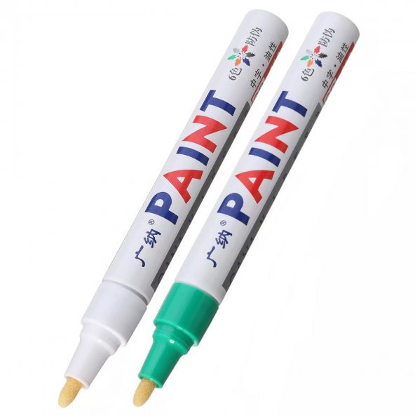 Oto Lastik Yazı Kalemi 2'li Set Beyaz-Yeşil Lastik Boya Kalemi Yazı Renklendirme Kalemi