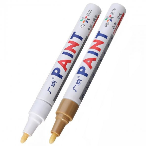 Oto Lastik Yazı Kalemi 2'li Set Beyaz-Altın Lastik Boya Kalemi Yazı Renklendirme Kalemi