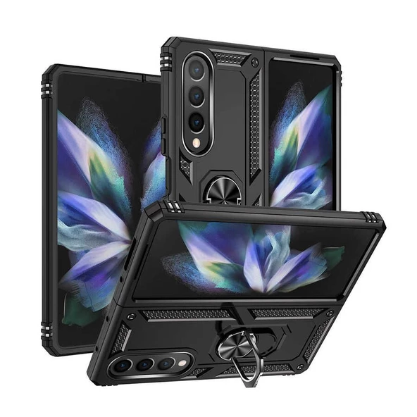 Gpack Samsung Galaxy Z Fold 4 Kılıf Vega Sert Silikon Tank Standlı Yüzüklü Mıknatıslı