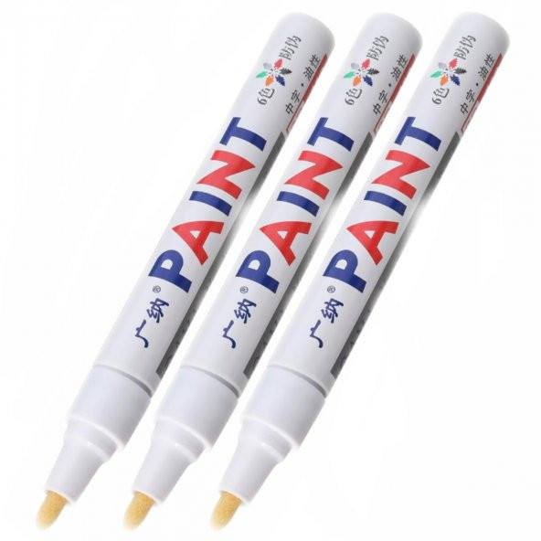 Oto Lastik Yazı Kalemi 3'lü Set Beyaz-Beyaz-Beyaz Lastik Boya Kalemi Yazı Renklendirme Kalemi