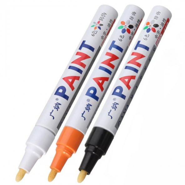 Oto Lastik Yazı Kalemi 3'lü Set Beyaz-Turuncu-Siyah Lastik Boya Kalemi Yazı Renklendirme Kalemi