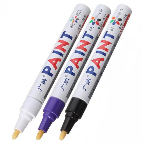 Oto Lastik Yazı Kalemi 3'lü Set Beyaz-Mor-Siyah Lastik Boya Kalemi Yazı Renklendirme Kalemi