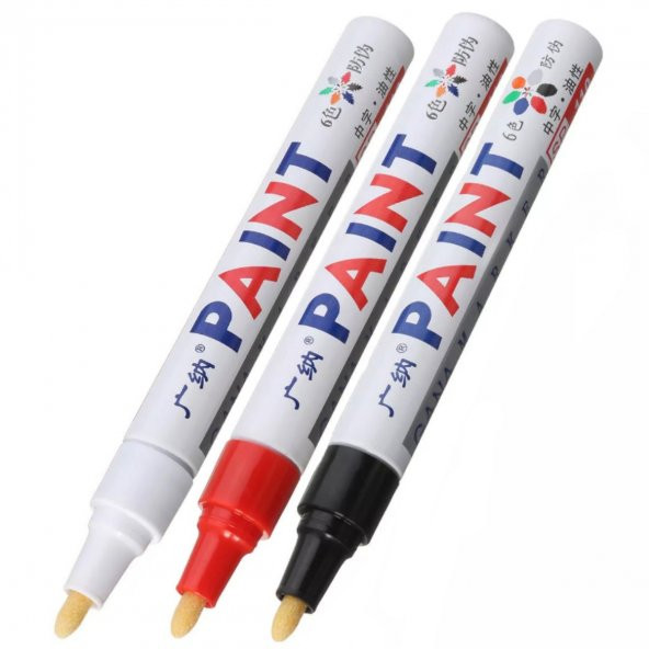 Oto Lastik Yazı Kalemi 3'lü Set Beyaz-Kırmızı-Siyah Lastik Boya Kalemi Yazı Renklendirme Kalemi