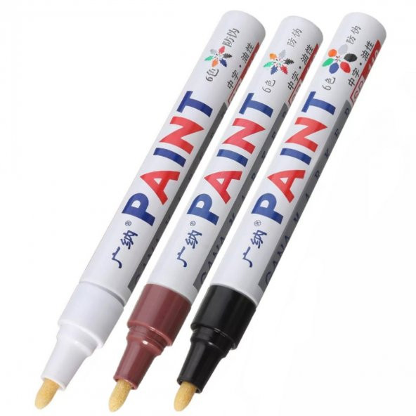 Oto Lastik Yazı Kalemi 3lü Set Beyaz-Kahverengi-Siyah Lastik Boya Kalemi Yazı Renklendirme Kalemi