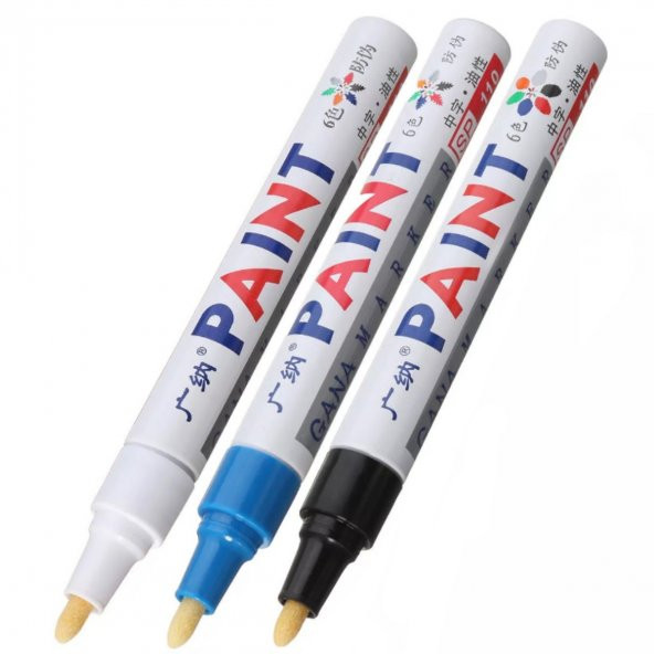 Oto Lastik Yazı Kalemi 3'lü Set Beyaz-Mavi-Siyah Lastik Boya Kalemi Yazı Renklendirme Kalemi