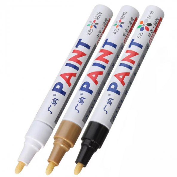 Oto Lastik Yazı Kalemi 3lü Set Beyaz-Altın-Siyah Lastik Boya Kalemi Yazı Renklendirme Kalemi