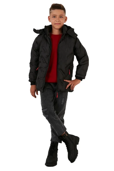 Life For Moda Erkek Çocuk İçi Peluş Astarlı Çıkarılabilir Kapüşonlu Su Geçirmez Mont 5053 - 7