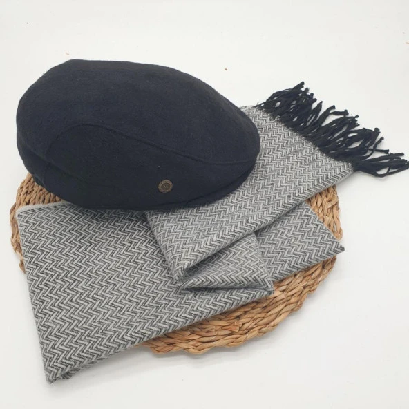 İkili Takım Kasket Ve Atkı Siyah Ve Gri - 12