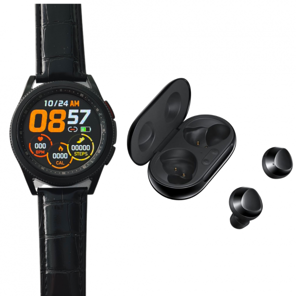 TWS Watch 4 LRD Classic 46mm Siyah Deri Kordonlu Akıllı Saat ve Buds Plus Siyah ürün görseli