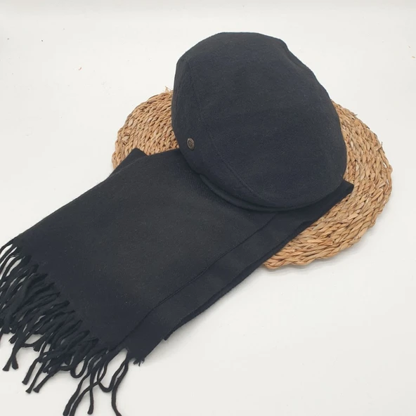 Siyah Renk Kasket Ve Atkı İkili Takım - 12