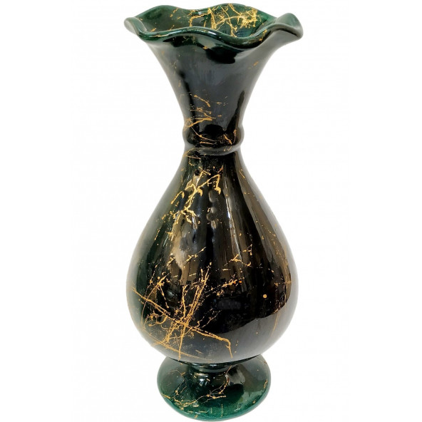 30 cm Çini Marul Vazo Zümrüt Yeşil Siyah Mermer Desenli Mermer Desenli Marul Vazo