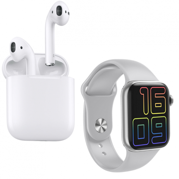 Airpods Seri 2 Anc Özellikli Bluetooth Kablosuz Kulaklık HW12 Full Ekran Smartwatch Gri Akıllı Saat - Resim 2