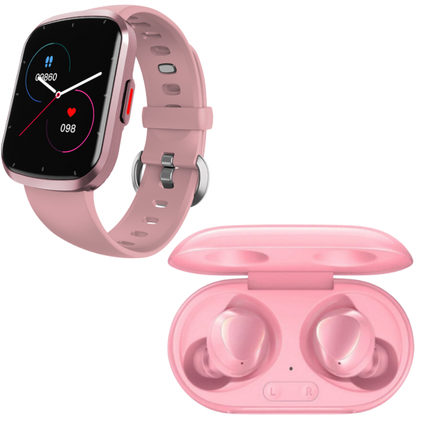 Samsung Uyumlu Galaxy Buds+ Pembe Bluetooth Kulaklık Smartwatch Pembe Akıllı Saat - 2