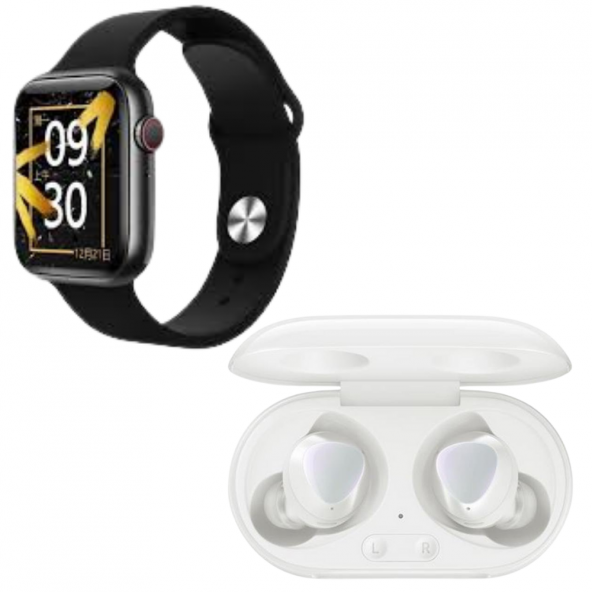 Samsung Uyumlu Galaxy Buds+ Beyaz Bluetooth Kulaklık M26 Plus Smart Watch 6 Siyah Akıllı Saat - 2
