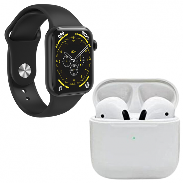 Pro 5 Beyaz Bluetooth Kulaklık HW18 Smartwatch Siyah Silikon Ve Hasır Kordonlu Akıllı Saat - 2