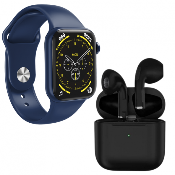 Pro 5 Siyah Bluetooth Kulaklık HW18 Smartwatch Mavi Silikon Ve Hasır Kordonlu Akıllı Saat - 2