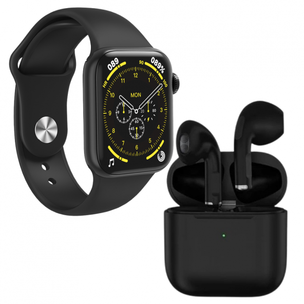 Pro 5 Siyah Bluetooth Kulaklık HW18 Smartwatch Siyah Silikon Ve Hasır Kordonlu Akıllı Saat - 2