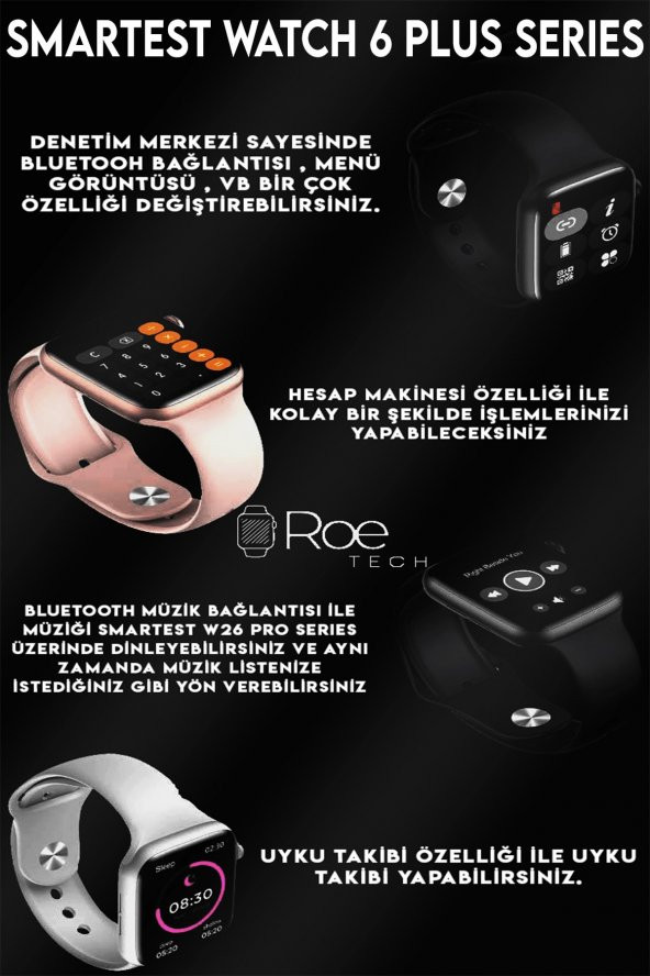 W26+ Watch 6 Plus Yeni Nesil Son Sürüm Yan Tuş Aktif Türkçe Akıllı Saat Gold Renk - Resim 3