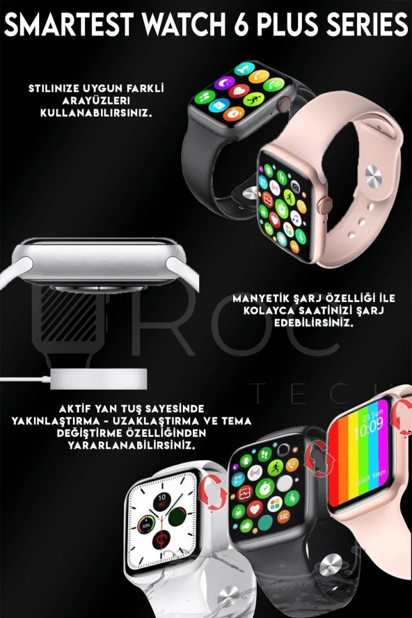 W26+ Watch 6 Plus Yeni Nesil Son Sürüm Yan Tuş Aktif Türkçe Akıllı Saat Gold Renk - Resim 6