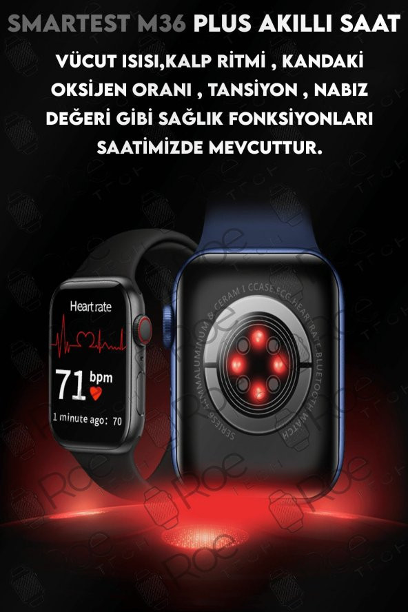 M36 Plus Çift Tuş Aktif Wireless Şarjlı Ekg Nabız Tansiyon Ölçer Suya Dayanıklı Ios ve android Uyumlu - Resim 3