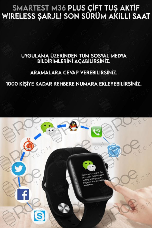 M36 Plus Çift Tuş Aktif Wireless Şarjlı Ekg Nabız Tansiyon Ölçer Suya Dayanıklı Ios ve android Uyumlu - Resim 5