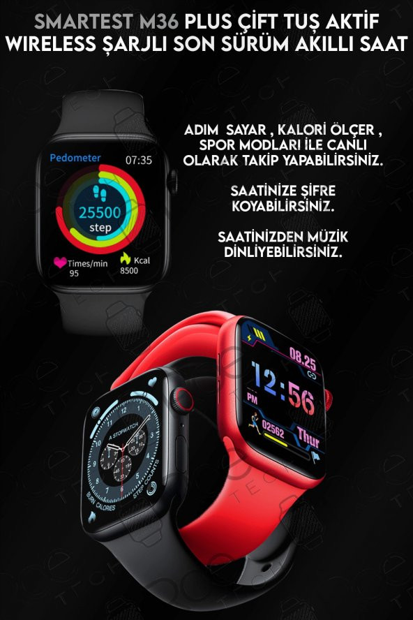 M36 Plus Mavi Çift Tuş Aktif Wireless Şarjlı Ekg Nabız Tansiyon Ölçer Suya Dayanıklı IoS android Uyumlu - Resim 6