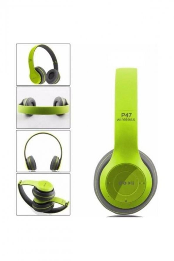 P47 Extra Bass Wireless Bluetooth Kulaklık 5.0 Bt Fm Radyo Yeşil - Resim 2