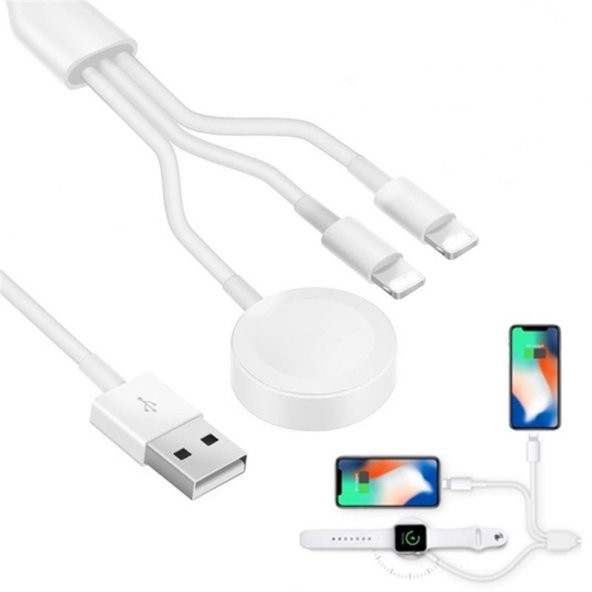 3 in 1 Kablsouz Şarj Deteskli iPhone Watch Uyumlu Hızlı Şarj Destekli Kablo - 2