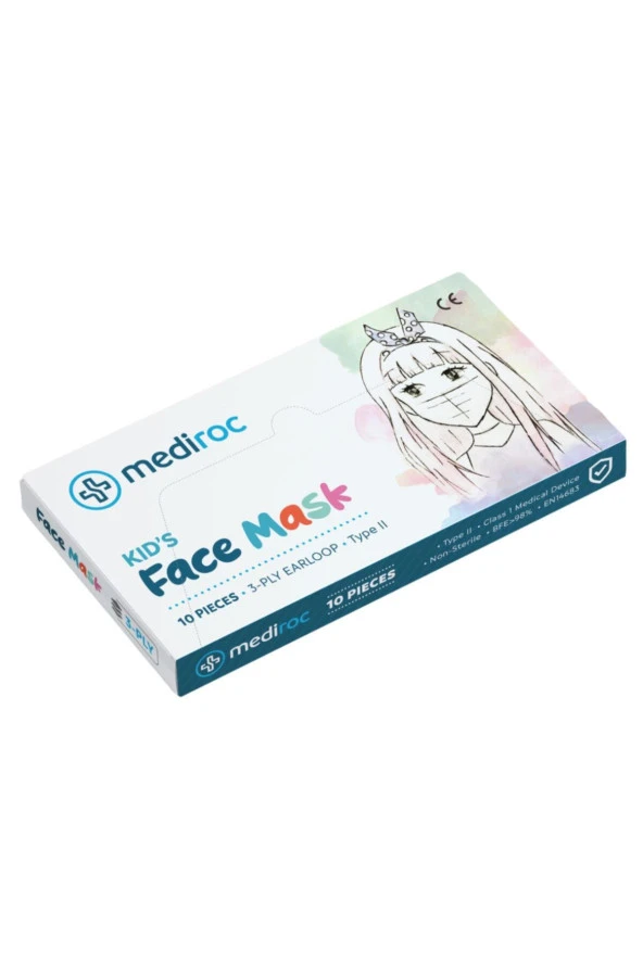 Mediroc Çocuk Meltblown Filtreli 3 Katlı Telli Medikal 10 Lu Çocuk Maskesi