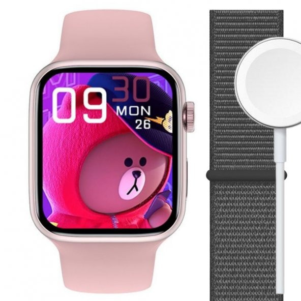 GW67 Plus Series 7 Çift Kordon Modern Titreşim Özelikli Akıllı Saat Pembe - Resim 2