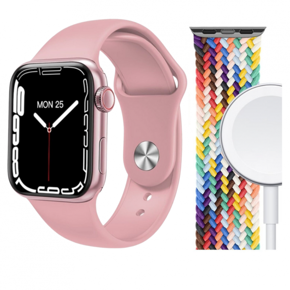 Watch 7 Dt300 Pro Akıllı Saat 2022 Wireless Şarj Nfc B.T 5.2 Pembe - Resim 2