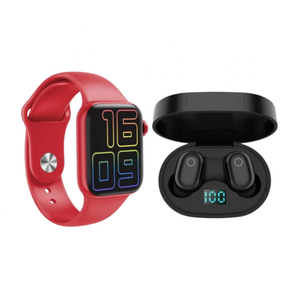 Full Ekran Smartwatch Kırmızı Akıllı Saat ve Airdots Pro 3 Göstergeli Bluetooth Kulaklık - 2
