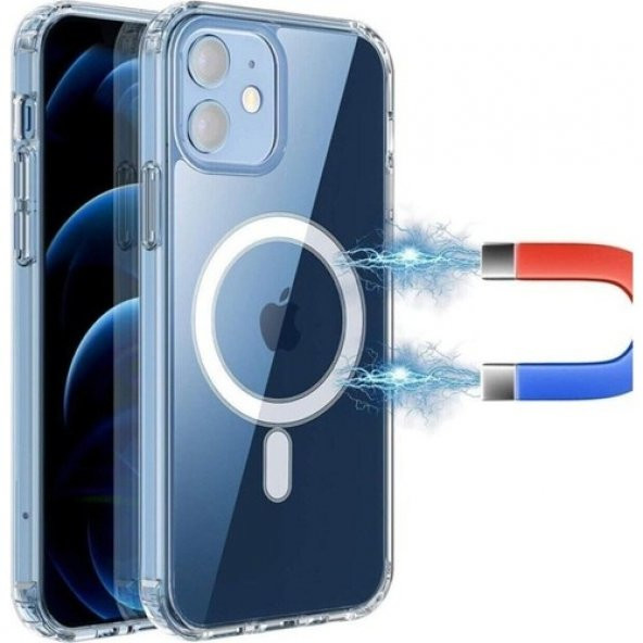 Apple iPhone 13 Uyumlu Kılıf Magsafe Wireles Şarj Özellikli Şeffaf Kapak - 3