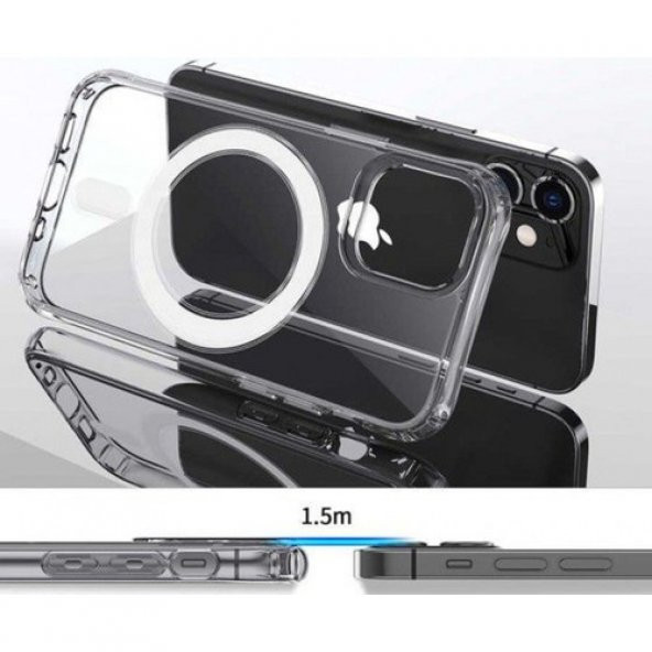Apple iPhone 13 Mini Uyumlu Kılıf Magsafe Wireles Şarj Özellikli Şeffaf Kapak - 2