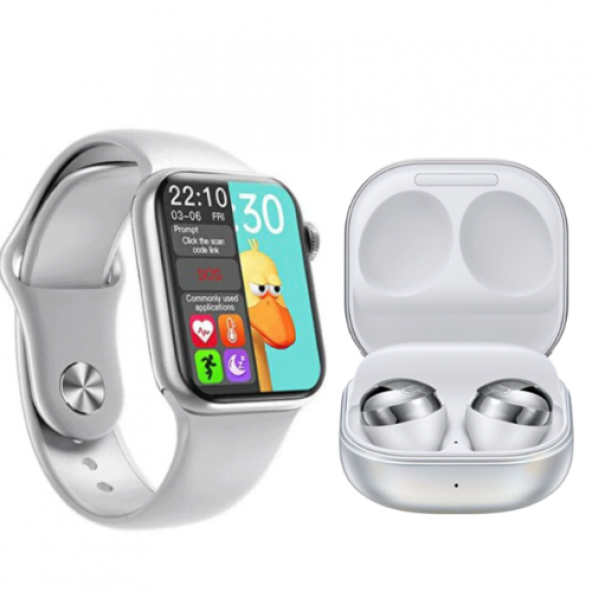 Gri Premium p67 Suya Dayanıklı Akıllı Saat ve Galaxy Buds Pro Beyaz - Resim 2