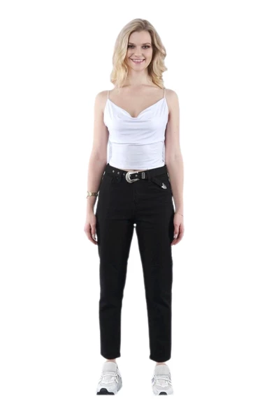 Kadın Siyah Mom Reaktif Kot Pantolon BGL-ST02252 - Resim 6