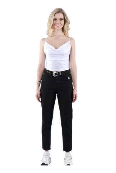 Kadın Siyah Mom Reaktif Kot Pantolon BGL-ST02252 - Resim 5