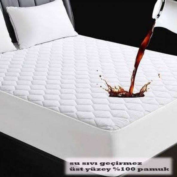Çift Kişilik Kapıtoneli Fitted Yatak Koruyucu Sıvı Geçirmez Alez  Beyaz 100Pamuklu 160x200Cm Ebat