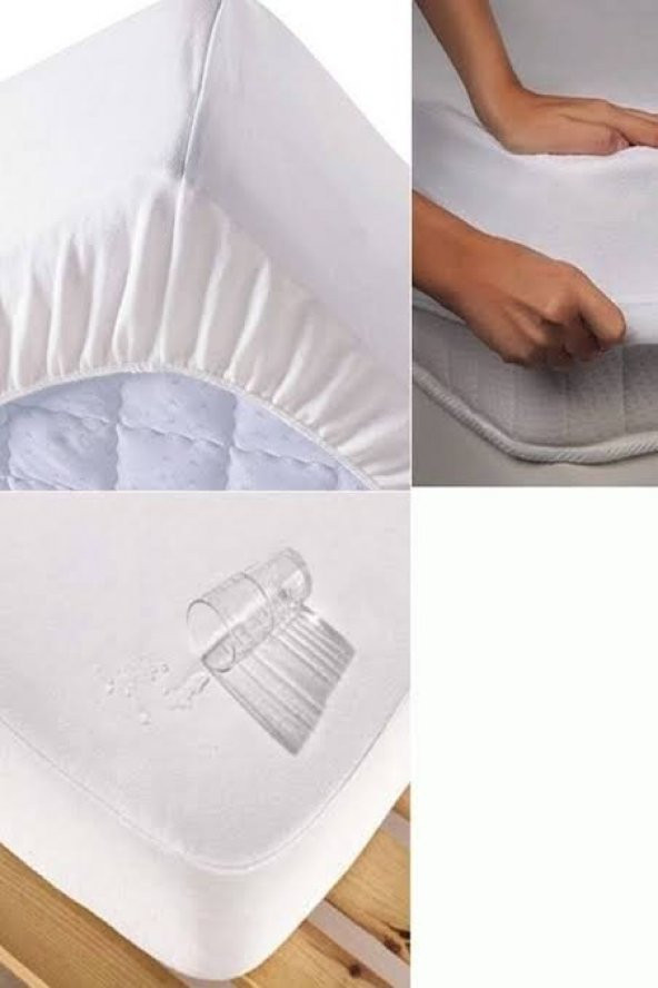 Çift Kişilik Kapıtoneli Fitted Yatak Koruyucu Sıvı Geçirmez Alez  Beyaz 100Pamuklu 160x200Cm Ebat - 3