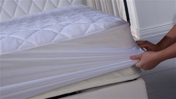 Çift Kişilik Kapıtoneli Fitted Yatak Koruyucu Sıvı Geçirmez Alez  Beyaz 100Pamuklu 160x200Cm Ebat - 8