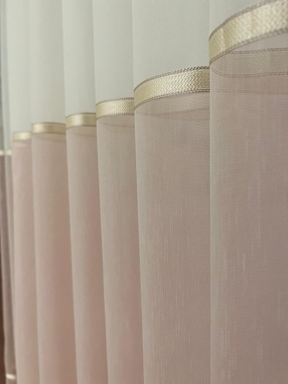 NİVEMESHOME REİNA PEMBE/GOLD 1/3 SIK PİLE TÜL PERDE APM - 3