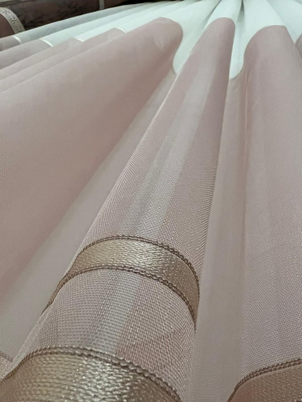 NİVEMESHOME REİNA PEMBE/GOLD 1/3 SIK PİLE TÜL PERDE APM - 7