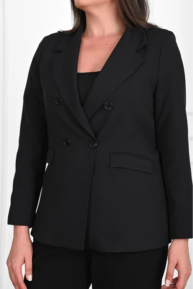 Kadın Astarlı Büyük Beden Blazer Ceket 0101-1 - 6